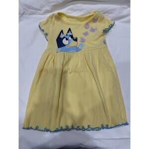 Bluey Yellow Dress With Bluey Catching Butterflies Size 2T Ruffle Sleeves 0208